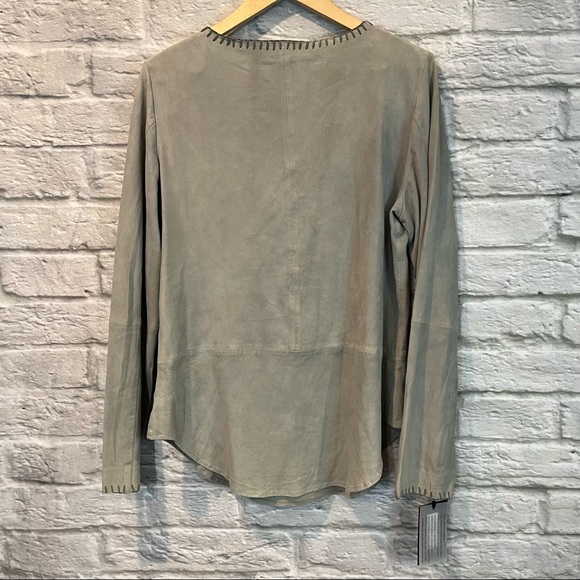 NWT Brooke & Goldie Women’s Large Goat Leather Light Grey V-Neck Long Sleeve Top - Picture 7 of 13